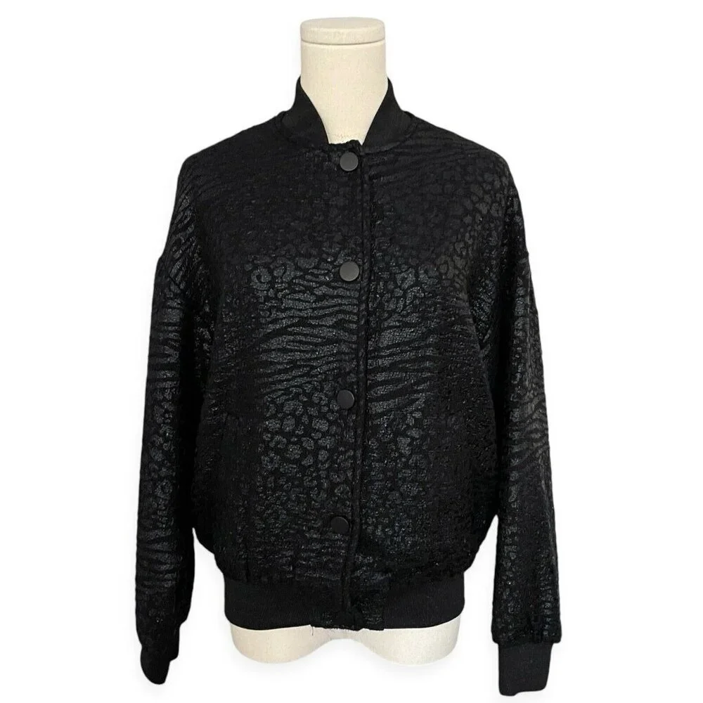 Koton Rachel Araz Jacquard Bomber Jacket Sz L Zip Black Goth Punk Mobwife Turkey